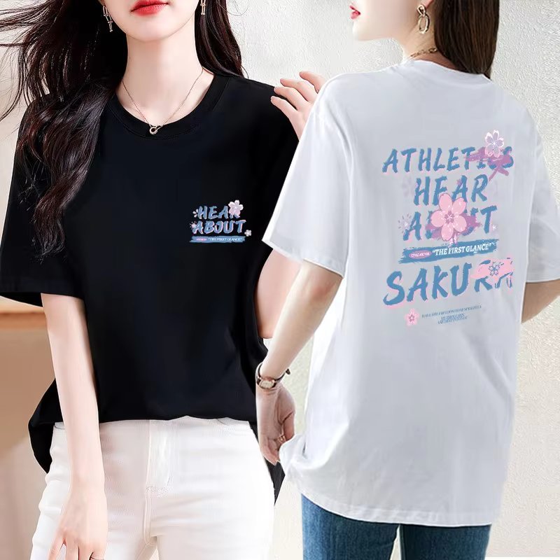 Women's Pure cotton half-sleeved T-shirt summer big size original loose fit long tee TS2556
