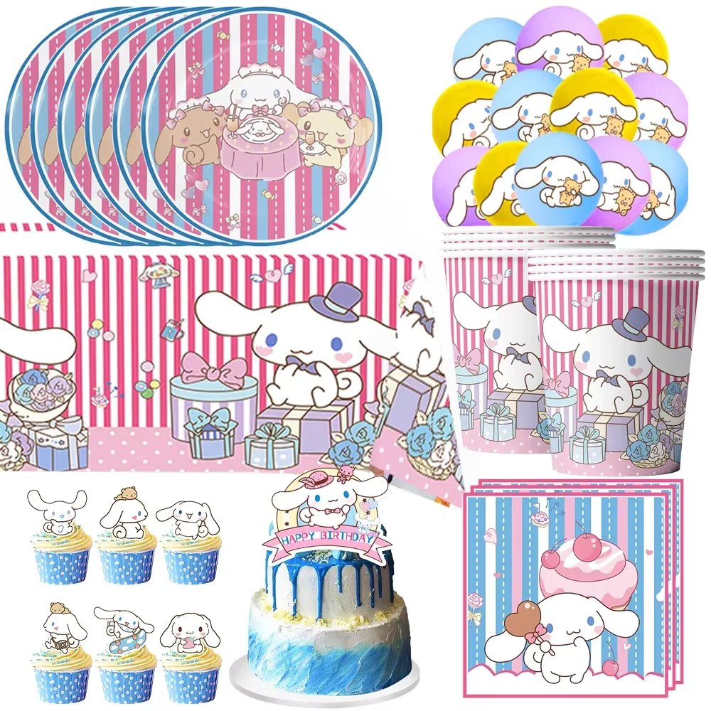 Sanrios Cinnamorolls Birthday Party Decorations Disposable Tableware Cup Plate Napkin Tablecloth for Kid Baby Shower Supplies