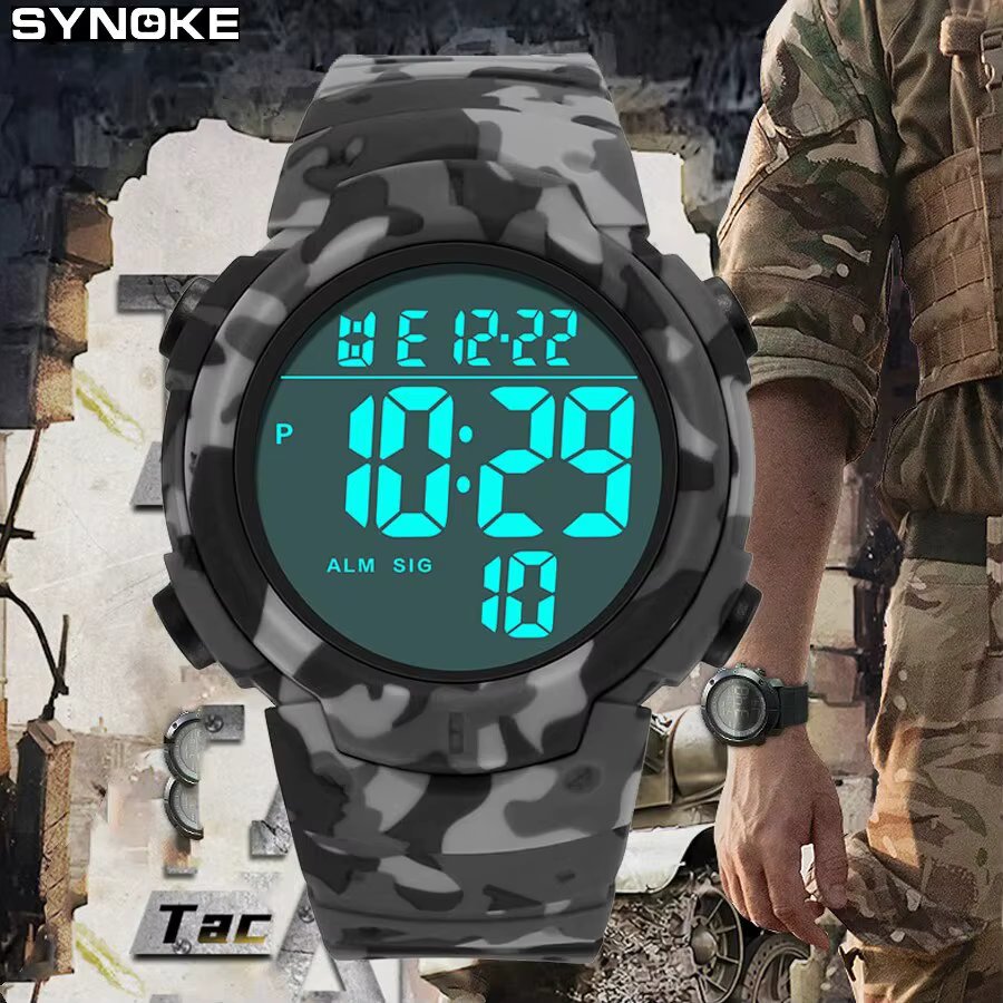 SYNOKE Outdoor Military Digital Watch For Men Fashion Retro Men Watch Sports Waterproof Men Watch Multifunctional Luminous
