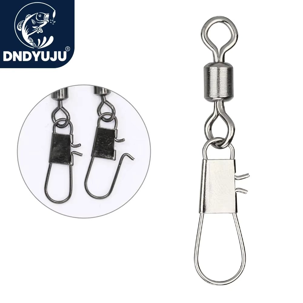 DNDYUJU 50pcs Fishing Connector Rolling Swivel with Interlock Snap Stainless Steel Snap for Fishhook Lure Tackle Fishing goods