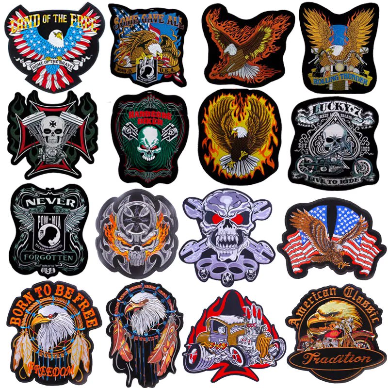 Eagle Embroidered Patches On Clothes Skull Back Large Patch For Jackets Iron On Patches Embroidery Applique Sewing Accessories