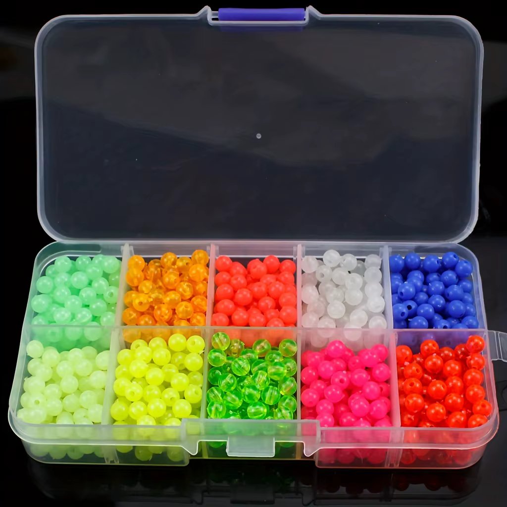 1000pcs Luminous Fishing Space Beans Box - Glow-in-the-Dark Round Float Balls Stopper Rigging Beads for Tackle Lure Accessories