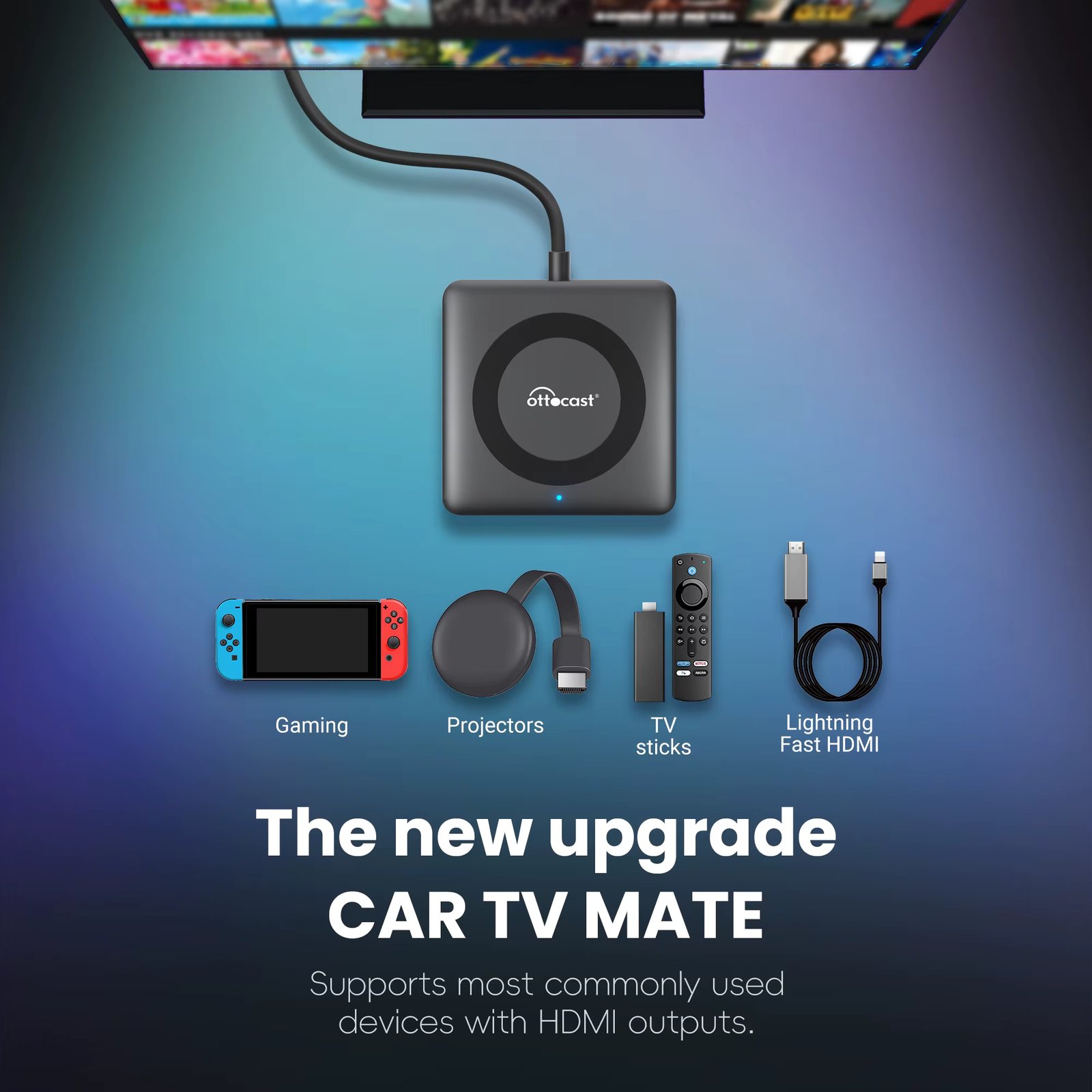 OTTOCAST Car TV Mate C3 Multimedia Adapter Wireless CarPlay Adapter Video Converter Auto Accessories for HDMI input for TV Stick