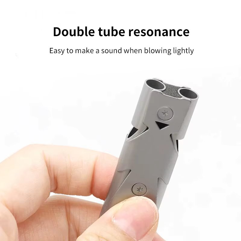 Survival Whistle Dual-tube Sonic Boom Whistle Outdoor Distress Stainless Steel High-frequency Lifesaving High-decibel Whistle