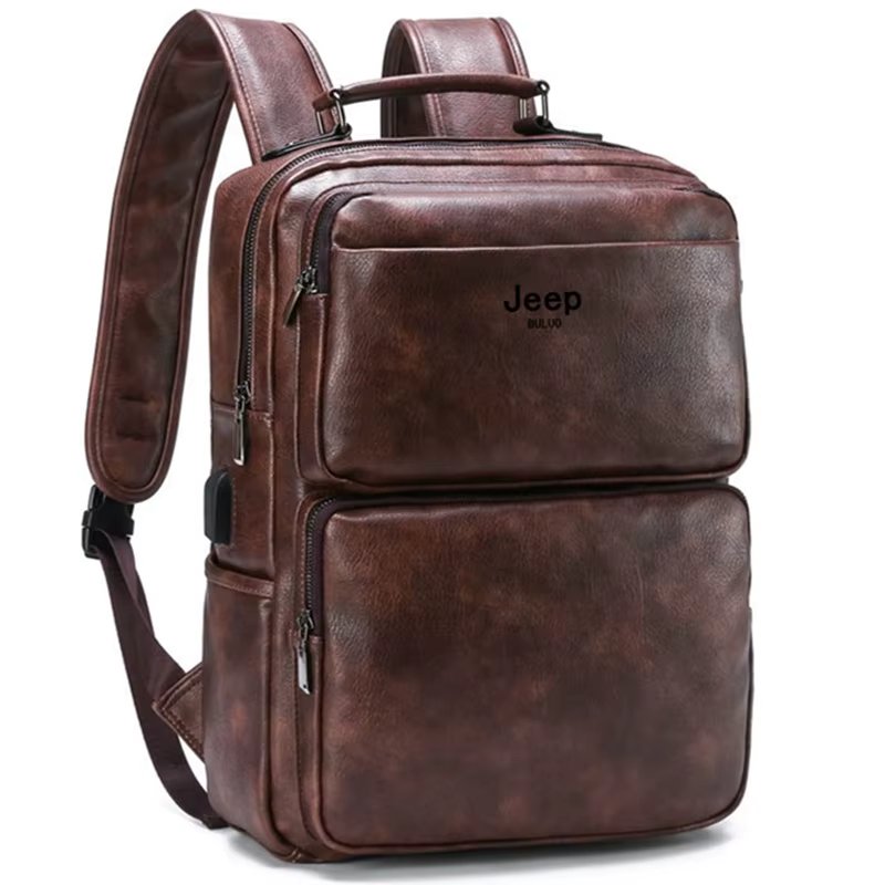 JEEP BULUO New Casual Daypacks 14 inches Laptop Large Capacity Backpack Outdoor Travel Men's Bag Split Leather Bags For Man