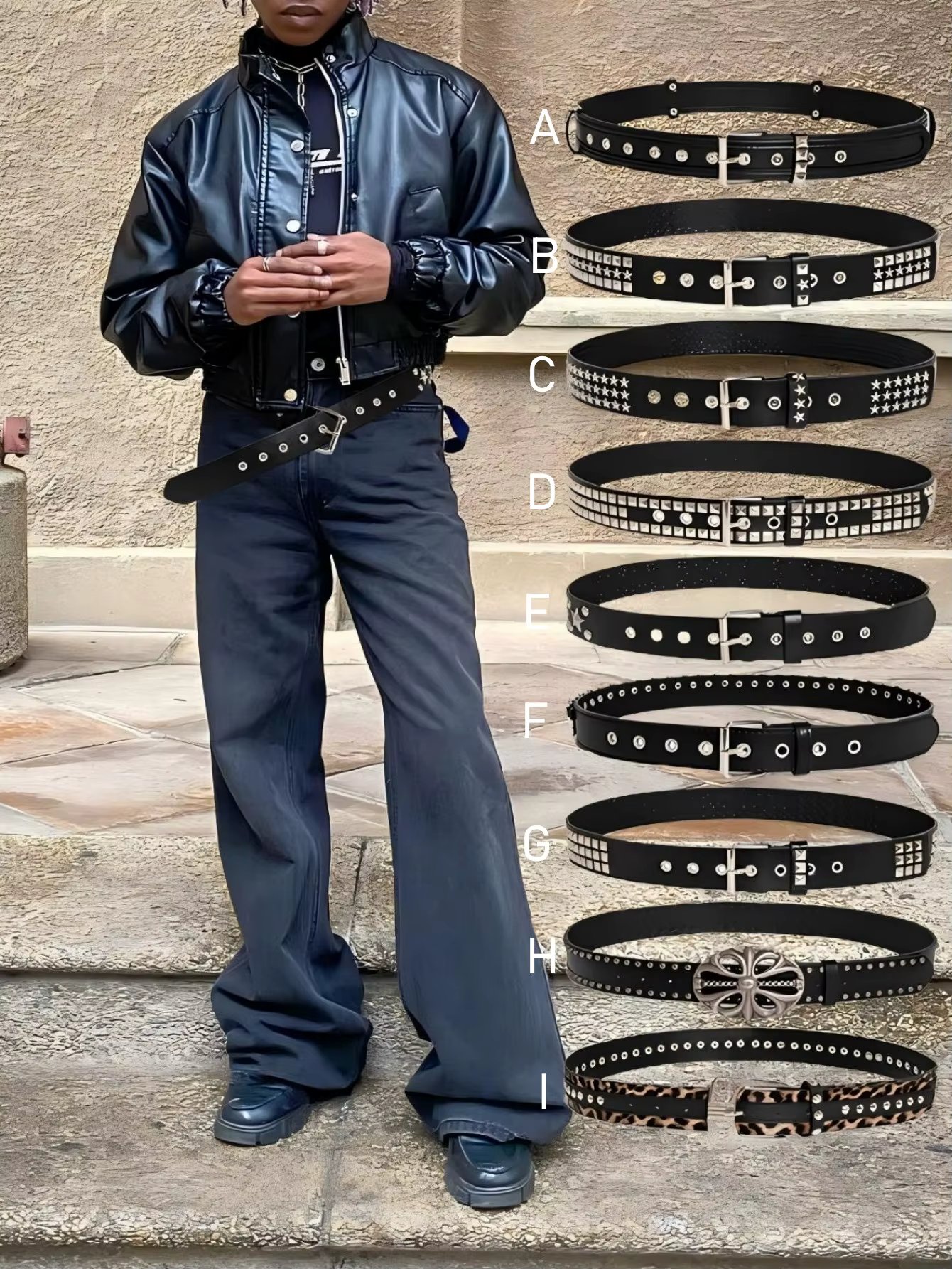 Men's black y2k punk street rivet star buckle casual belt jeans versatile decorative belt suitable for daily travel