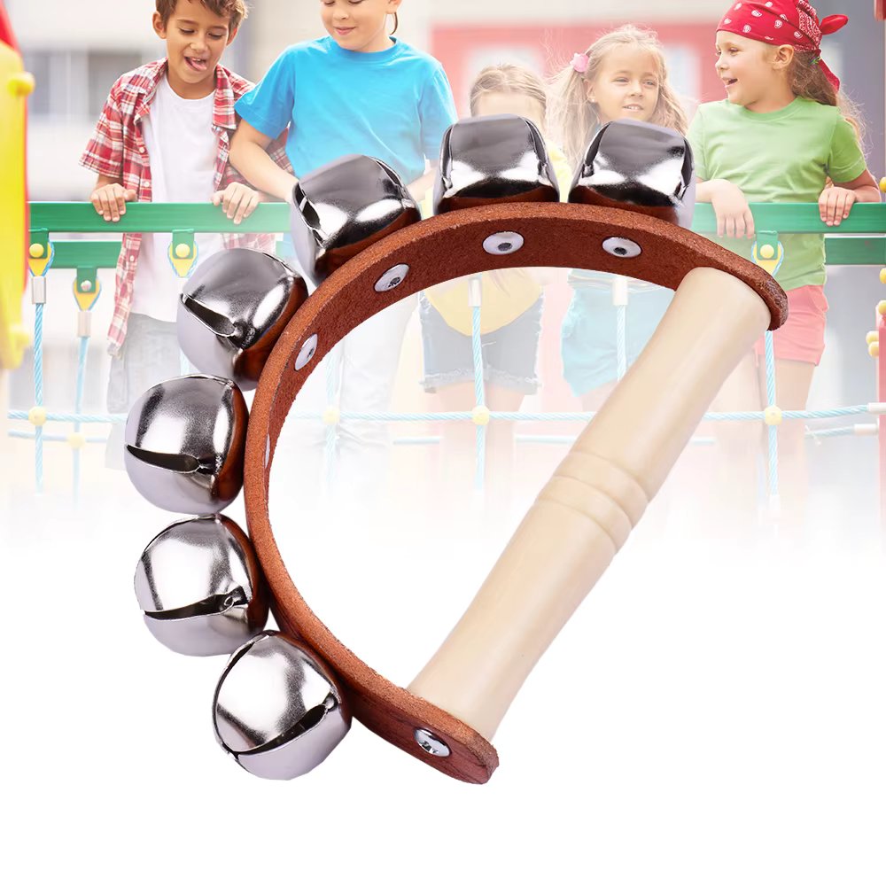 Handbell Hand Bells with 7pcs Jingle Bells Wood Handle Musical Instrument Toy for Music Class