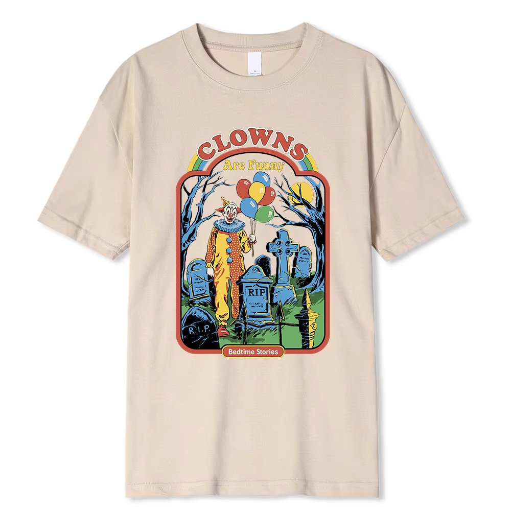 Horror Comic Series Clowns Are Funny Bedtime Stories Men T-Shirts Cotton O-Neck Clothes Hip Hop T Shirt Breathable Street Clthes
