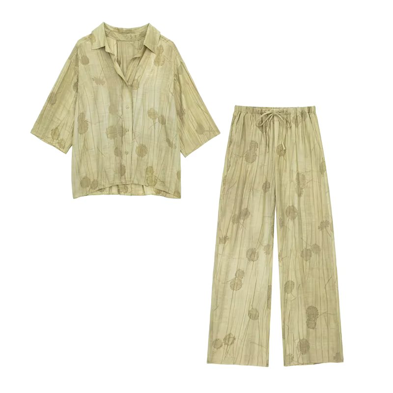 Women's Set 2024 New Fashion Spring Jacquard Loose Ladies Shirt Summer Women Pants Casual Chic Print Set for Women