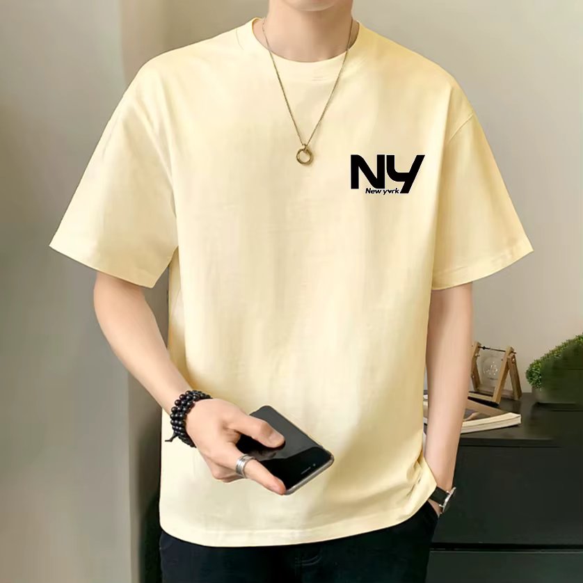 Tland in pure cotton box NY print reticent overfit men's half-sleeved T-shirt big size TS2009