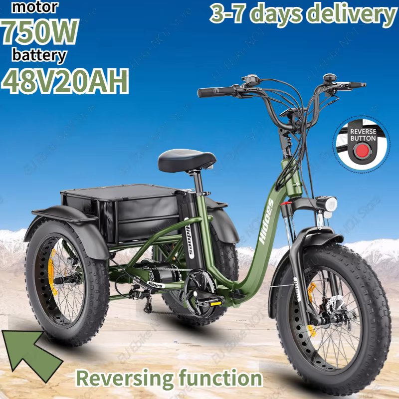 Electric Tricycle Foldable 750W Motor 48V20ah Lithium Battery Reversible Cargo Etrike All-terrain 20*4.0 Fat Tire Electric Trike