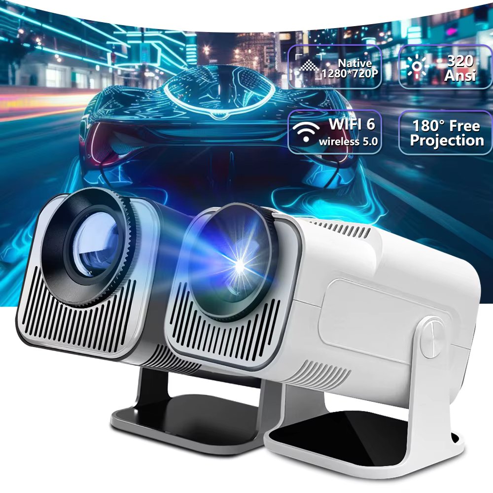 HY320 MINI Newly 720P Android 11 4K Projector 320ANSI Wifi6 BT5.0 Cinema Outdoor Portable 180° Rotable Projector For Switch