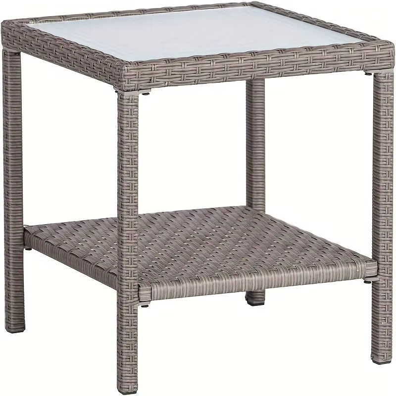 Furniture Outdoor Patio Table Iron Frame Grey Wicker Coffee Table Square Side Table Tempered Glass Top