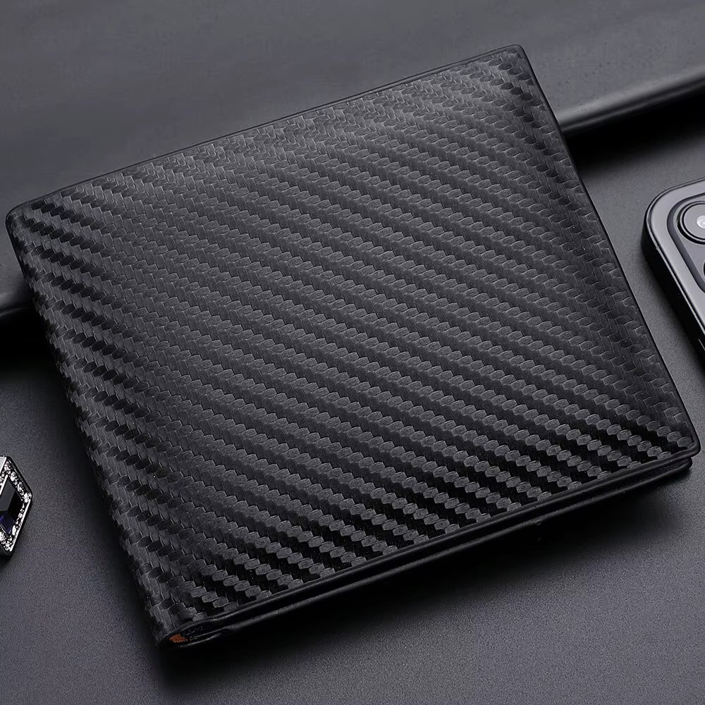 New Carbon Fiber Short Wallet Men's Card Bag Integrated Zipper Change Bag Holder