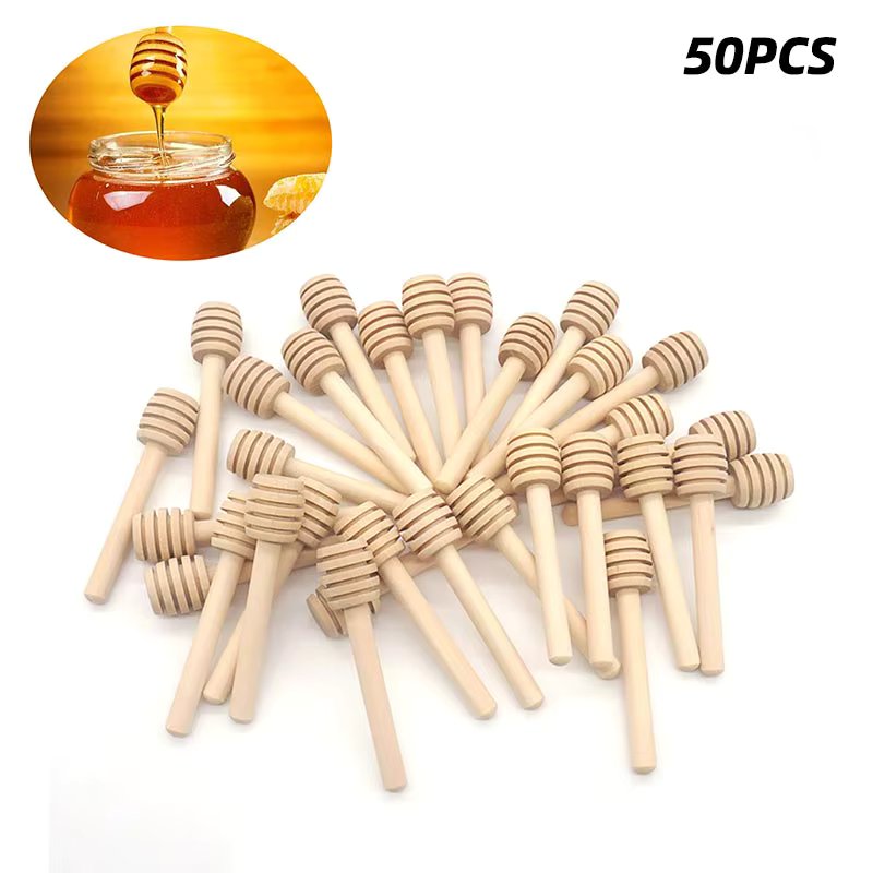 Honey Stir Bar Mixing Handle Jar Spoon Natural Wooden 10/30/50Pcs Honey Dipper Wooden Stick Honey Spoons Kitchen tools