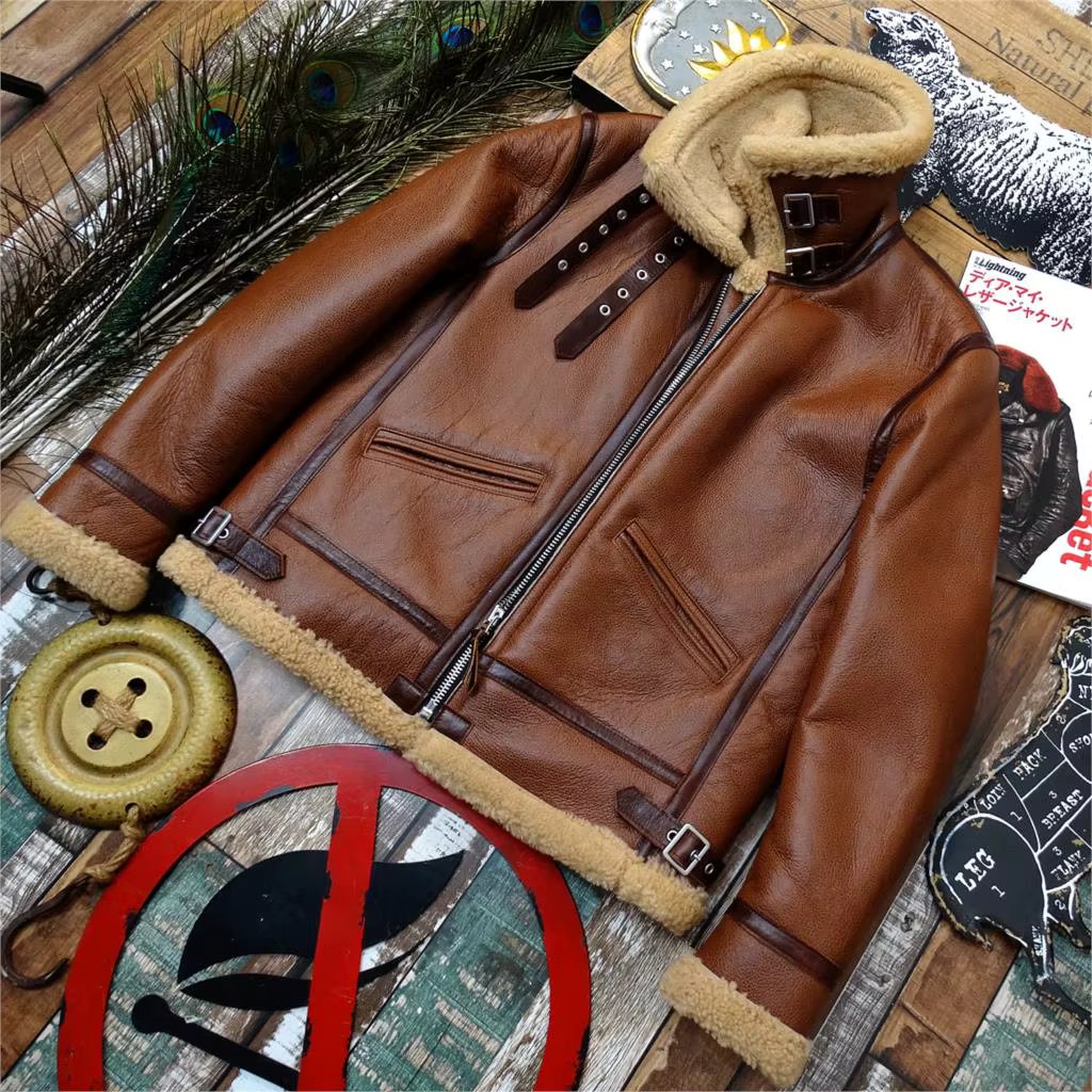 High Quality japan Version B3 Real Leather Thick Fur Leather Jacket New Sheepskin Retro Genuine Leather Warm Clothes