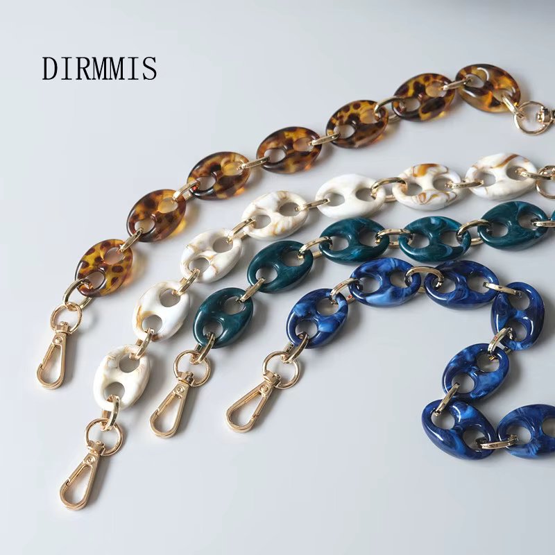 New Vintage Woman Handbag Accessory Chain Detachable Replacement Leopard Amber Blue Green Strap Women DIY Clutch Metal Chains
