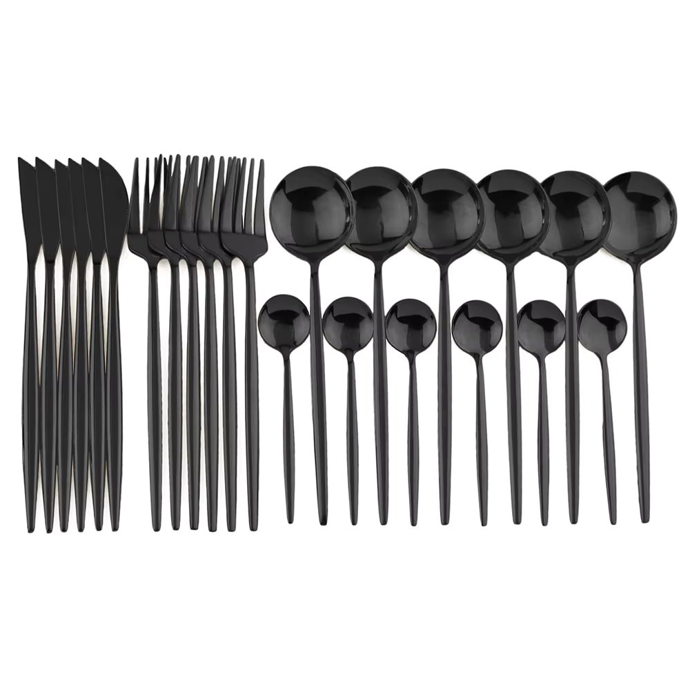 Dinnerware Set Dinner Knife Fork Spoon Tableware Set Stainless Steel Flatware Silverware Wedding Hotel Glossy Black Cutlery Set