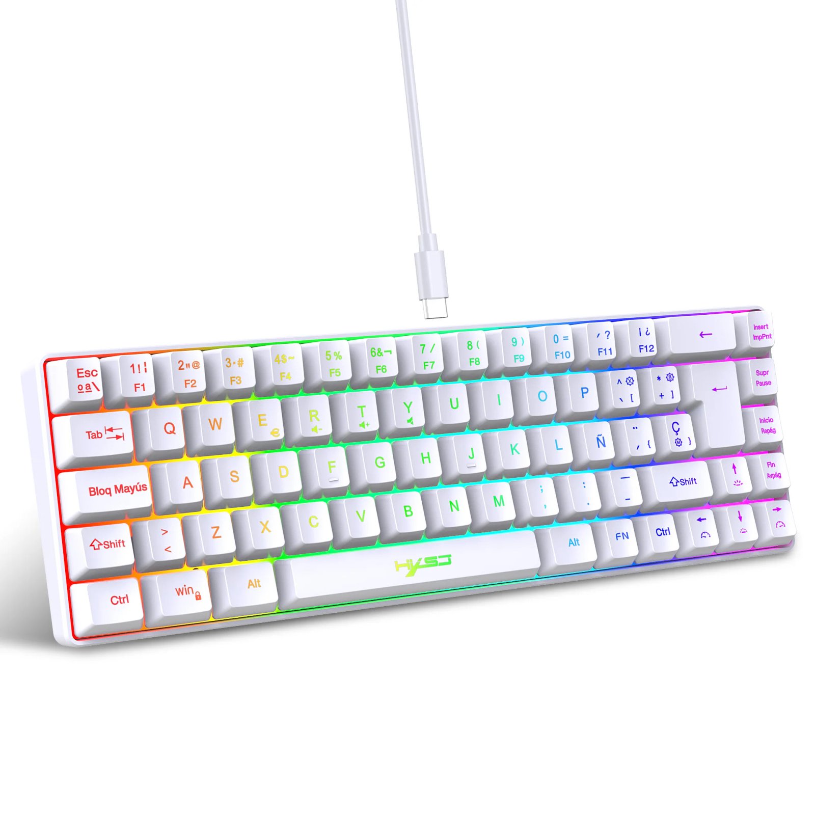 68 Keys Gaming Keyboard USB Wired Portable 20 RGB Backlight Spanish Korean Keyboard for Windows Laptops Computer