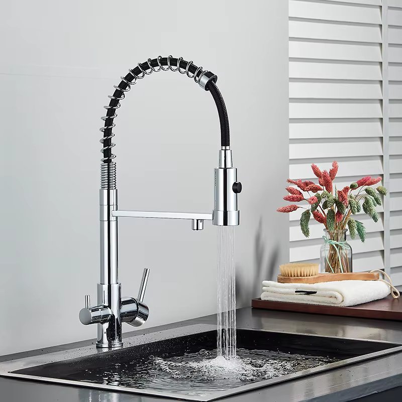 Chrome Filtered Kitchen Faucet Pure Water Kitchen Faucet Dual Handle Hot&Cold Drinking Water Purified Kitchen Mixer Taps