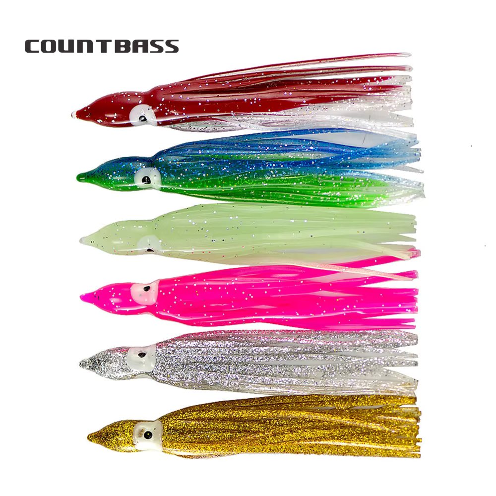 Countbass 30Pcs Trolling Squid Skirts 2.5" 3" 4" 5" 6" 7", 6cm 8cm 10cm 12cm 15cm 18cm Soft Octopus Lures Tuna Fishing Tail