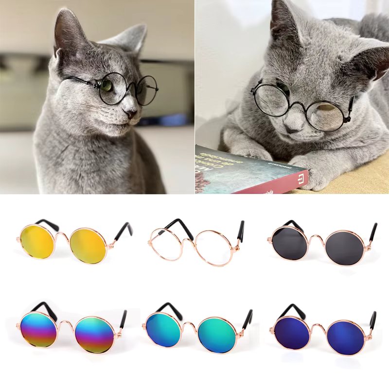 Vintage Round Pet Cat Sunglasses Pet Products for Small Dogs Dog Kitten Puppy Cat Accessories Reflection Eyewear Glasses