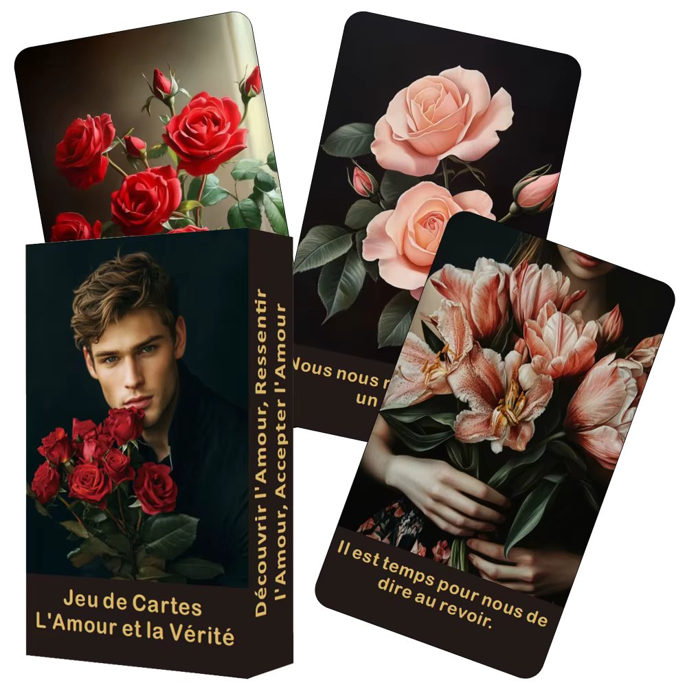 French Oracle Cards, Love Oracle Cards, Truth of Love Oracle Cards, Romance Oracle Cards, French Flowers Deck, 12x7cm, 52-Cards