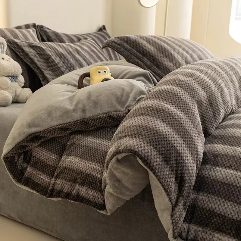 New Milk Velvet Stripe Single Quilt Cover Three-dimensional Printed Thick Warm Duvet Cover Fall and Winter Bedding 180x220