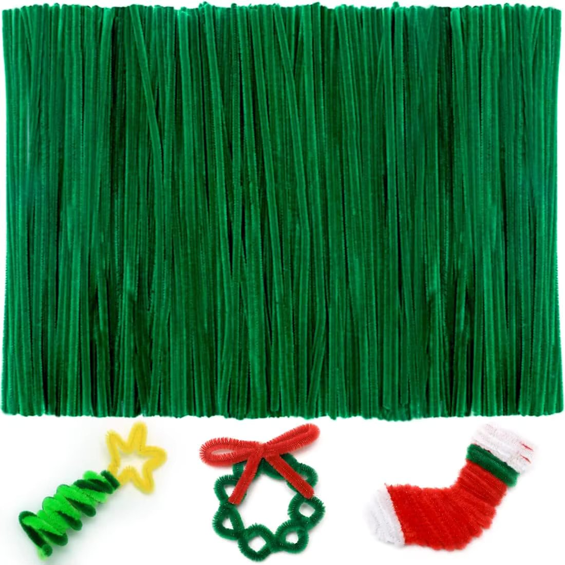 100/200/300 Pieces Green Pipe Cleaners, Christmas Craft Pipe Cleaners, Pipe Cleaners Chenille Stem, Pipe Cleaners Bulk,