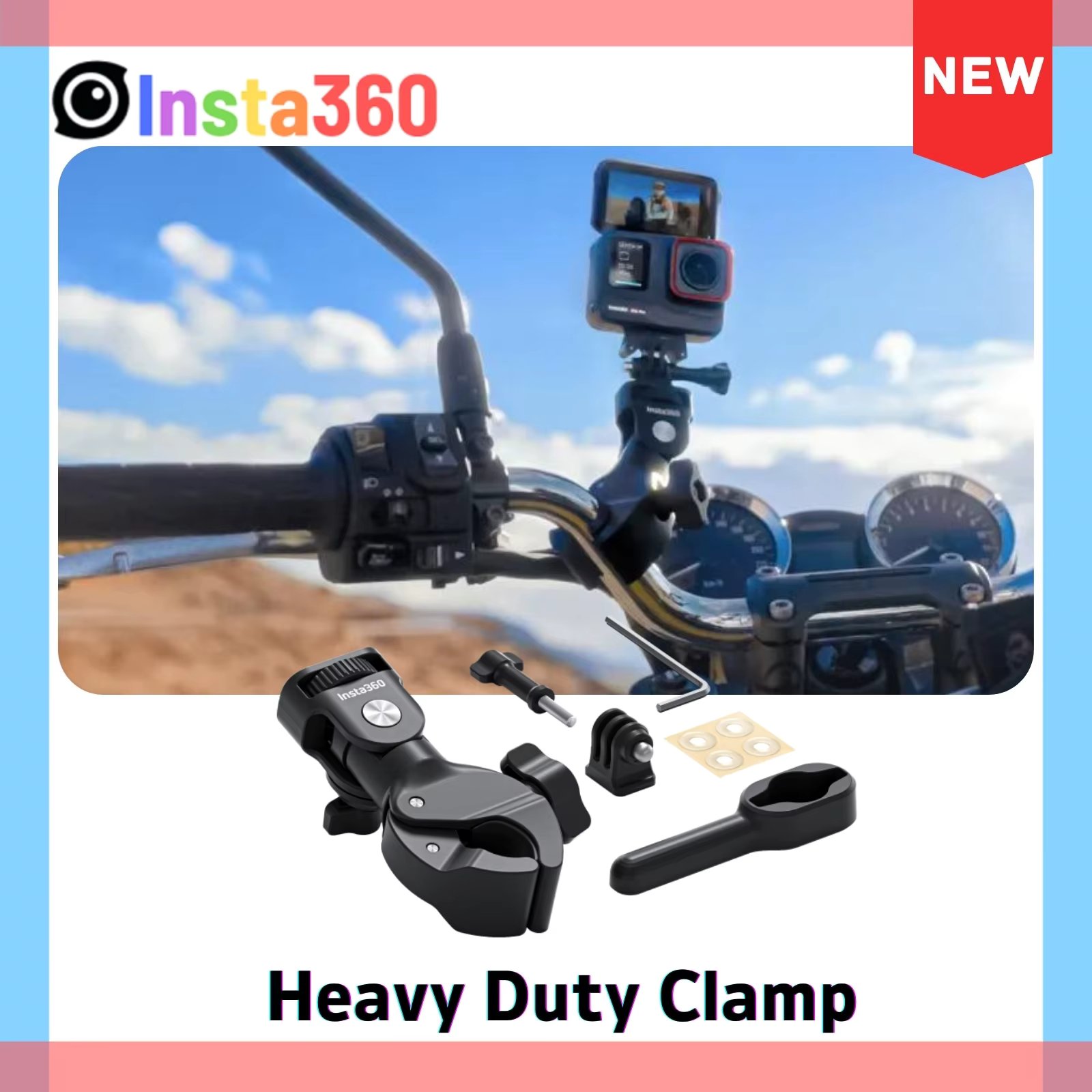 Insta360 X4 Heavy Duty Clamp Motorcycle Handlebar Super Clip Claw Mount For Ace Pro X3 GoPro 12 11 10 DJI Action 4 Accessory