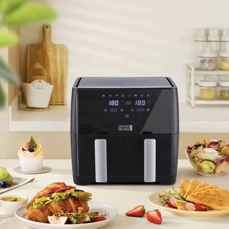KOMORE 8L 1700W Touch Screen Dual Basket Air Fryer 80°C-200°C Adjustable Temperature & 30min Timer Setting &Automatic Safety Sh