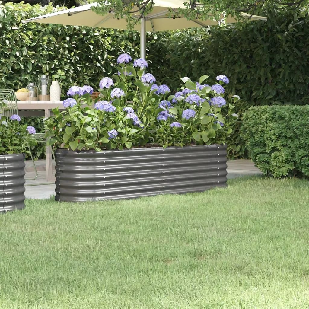 Grey Powder-Coated Steel Garden Raised Bed 152x40x36 cm - Durable Outdoor Planter