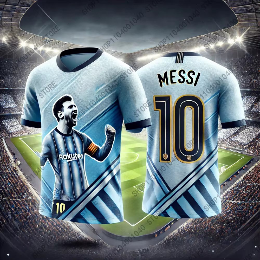 2024 New AI Messi Football Fan Jersey For Men's Summer Sports Soccer Training T-Shirt Tops V Neck Loose Sweatshirt teen Clothing