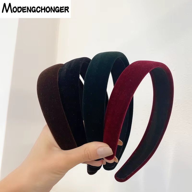 Retro Thick Velvet Headband Women Hair Accessories Fashion Wide Solid Color HairBand Plastic Elegant Bezel Hair Hoop Headwear