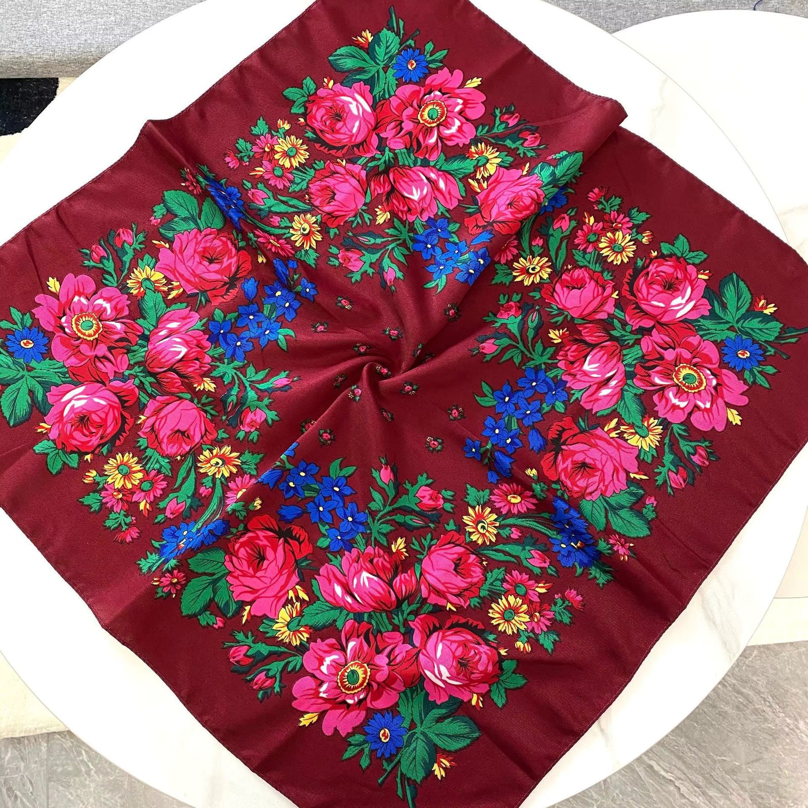 70*70cm Russian Floral Square Scarf Women Luxury Flower Printed Bandana Head Wraps Ethnic Handkerchief Headband Scarves