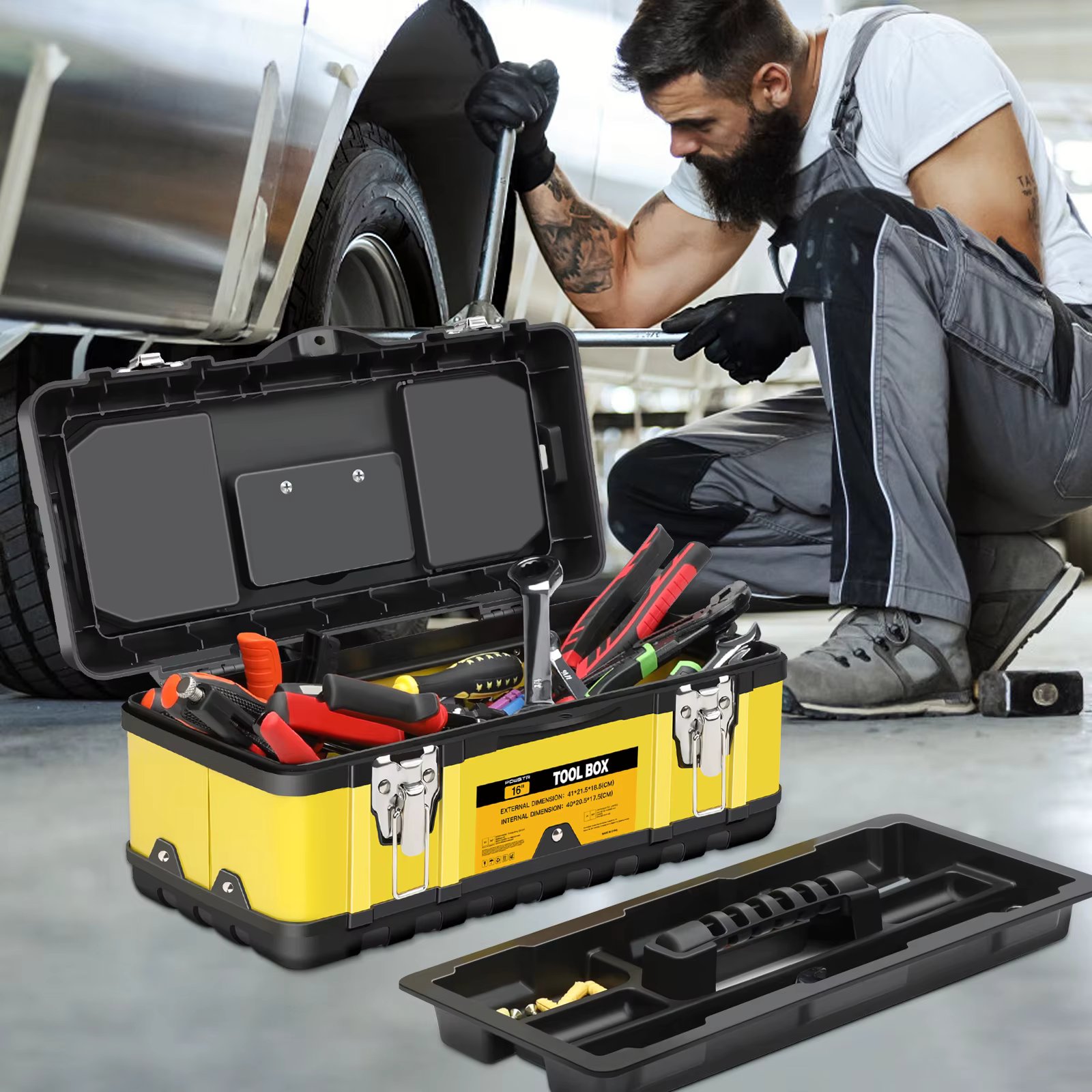 AIRAJ Tool Box Stainless Steel Toolbox Suitcase 2-Layer Tools Storage Box Empty Large Tool Case Metal Portable Hardware Tools