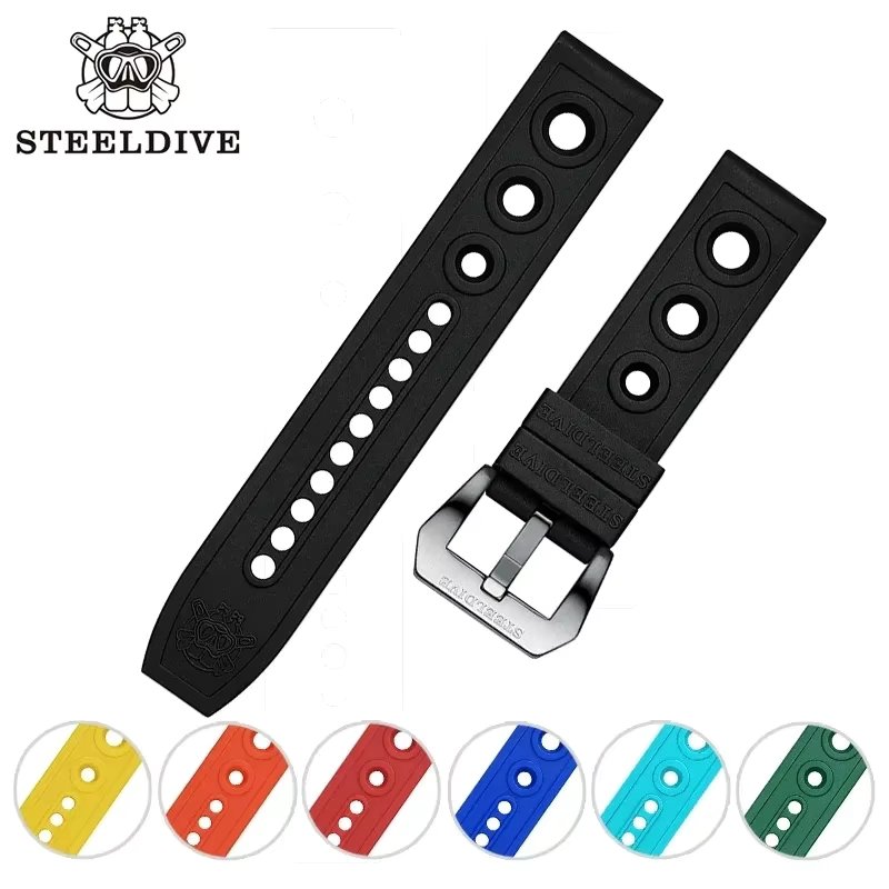 Steeldive 20mm 22mm Rubber Strap Premium Soft Rubber Breathable Men's Diver Watchband Replacement Diving Watchdives Rubber Strap