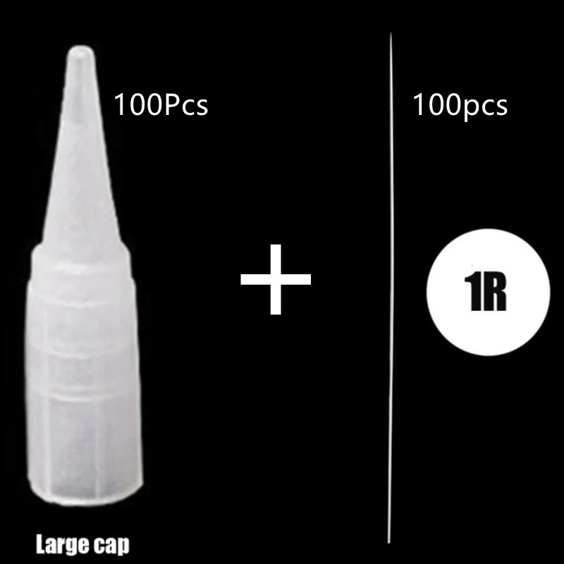 100Pcs Traditional Tattoo needle + 100Pcs Needle Cap For Microblading Permanent Makeup Eyebrow Eyeliner Lip Tattoo Machine Parts