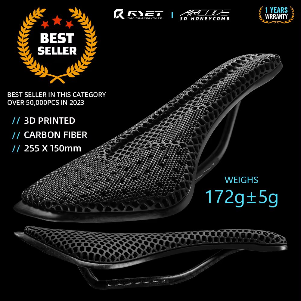 RYET Full Carbon 3D Printed Saddle Ultralight Hollow Comfortable Breathable MTB Road Racing Bike Cycling Seat Bicycle Accessory