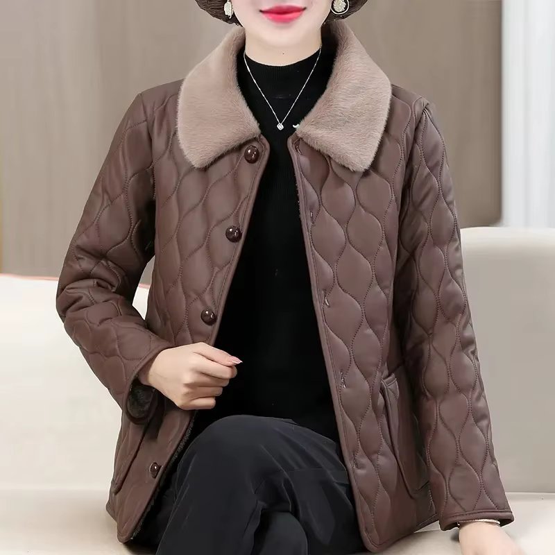 Wine Red Plush Winter Plush Jacket Winter Mom's Fashion Plus Size Loose Thick Fur Collar Coat For Mid-Aged Women With Velvet War