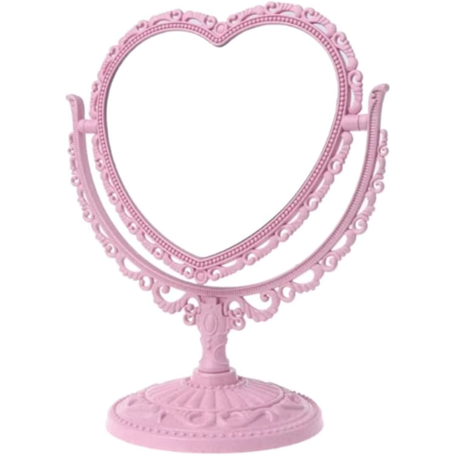 Heart-Hhaped Makeup Mirror, Rotatable Vanity Mirror, Double Vanity Mirror, Plastic Heart Dressing Mirror for Bathroom Bedroom Va