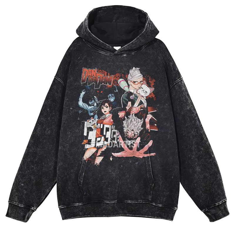 Anime dandadan Hoodies Vintage Washed Dan Da Dan Hooded Sweatshirts Oversize Streetwear Manga Ayase Momo Okarun Hoodie Men Women