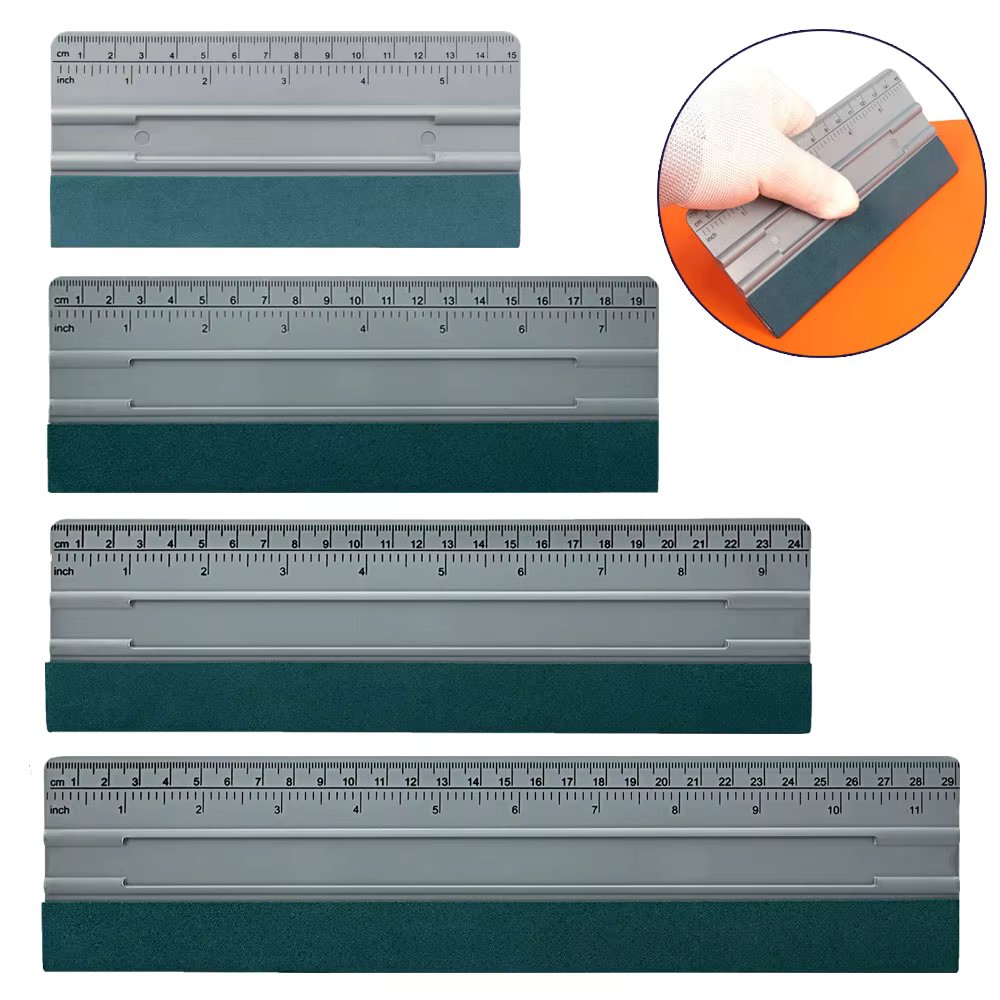 EHDIS 6/8/10/12 Inch Long Squeegee with Scale Suede Felt Plastic Card Scraper Carbon Vinyl Wrap Tool Car Window Tint Water Wiper