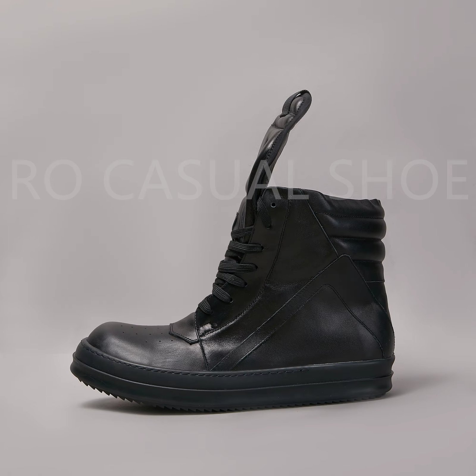 Ricks FullBlack Genious Leather High Top Geobasket Owens Quality Men Shoe Zipper Women Sneaker Casual Owens Design boots & Shoes