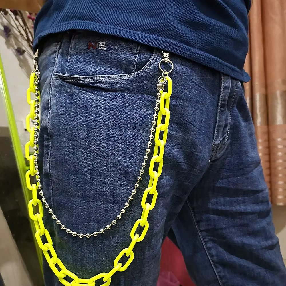 Hip Hop Punk Belt Chain Key Chain Ring Women Men Multicolor Resin Circle Heart Pendant Waist Chain Bag Car Jeans Skirts Pants