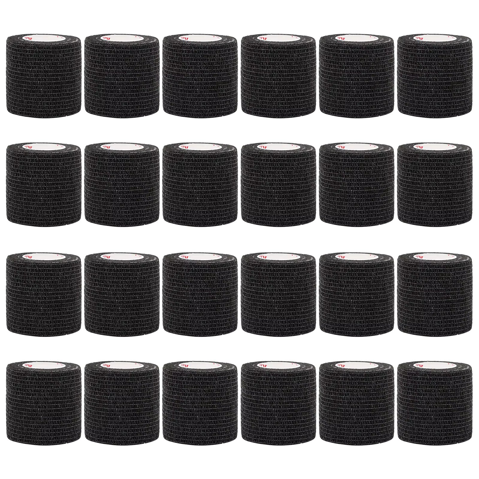 24Rolls Kindmax Self Adhesive Bandage Black, Elastic Breathable Sports Non-woven Wrap Finger Tape For Wrist Ankle First Aid