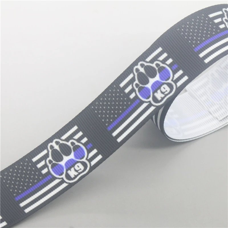 DUWES 50yards USA Paw K9 Printed Grosgrain Ribbon Accessories Material Headwear Decoration DIY Sewing Craft D1849