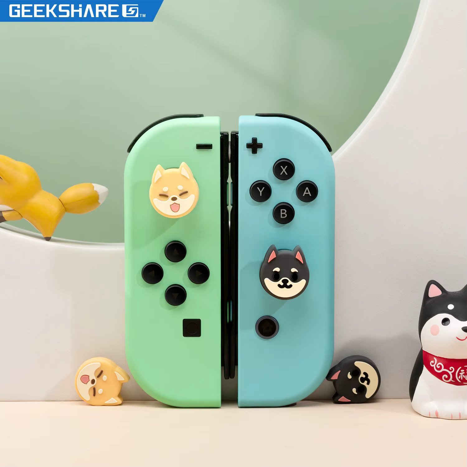 GeekShare Thumb Grips Caps Shiba Inu Silicone NS OLED Handle Rocker Protective Cover for Nintendo Switch Lite Joystick Caps