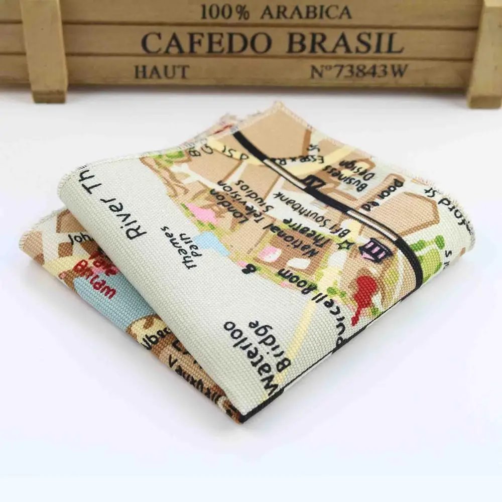 Handkerchief Scarves Vintage Linen Hankies Men's Strip Star Map Design Pocket Square Handkerchiefs 22*22cm