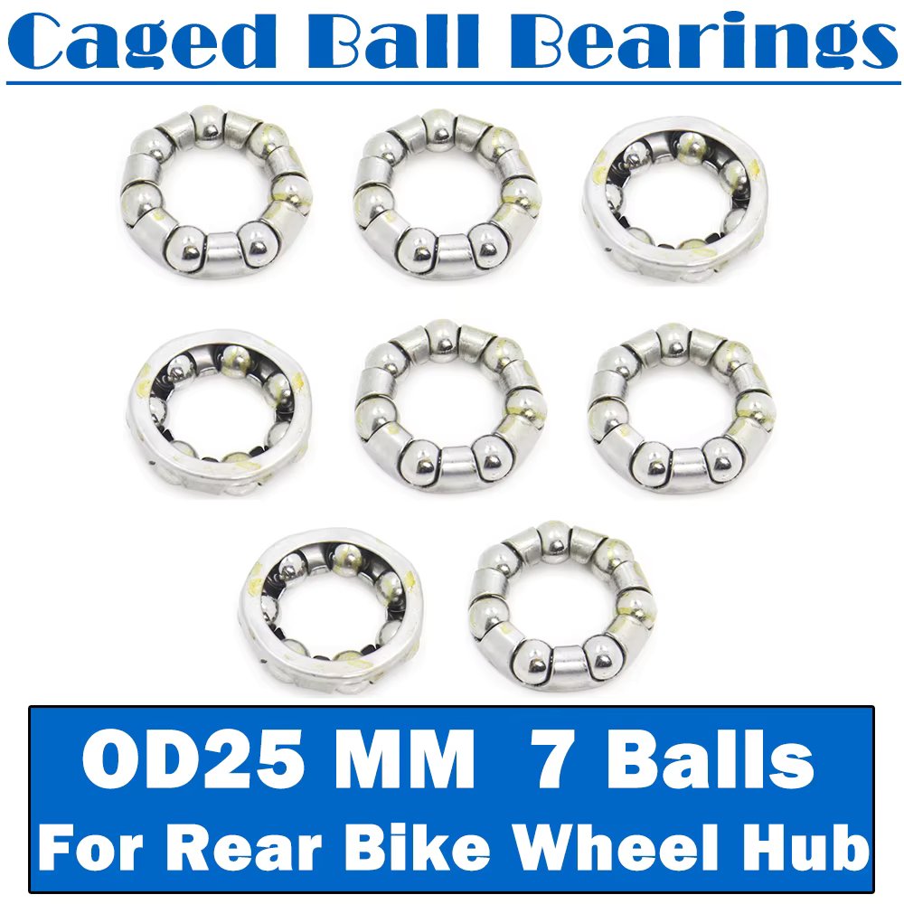 Caged Ball Bearings OD 25mm ( 8 PCS ) Rear Bike Wheel Hub Headset Crankshaft Pivot Retainer Steel Oversize 7 Balls Bearing 25 mm